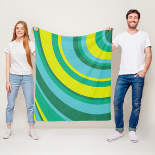70s Retro Groovy Wave Rainbow Teal Green Fleece Blanket