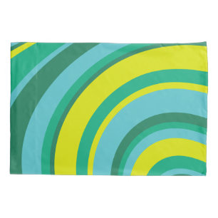 70s Retro Groovy Wave Rainbow Teal Green Pillowcase