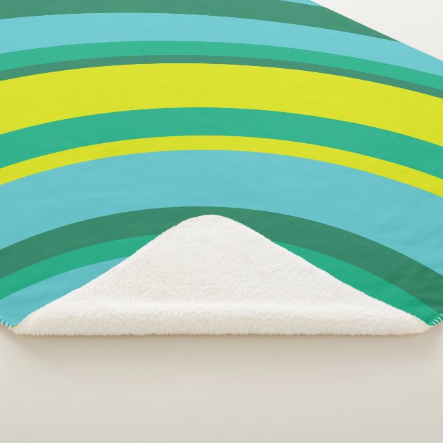 70s Retro Groovy Wave Rainbow Teal Green Sherpa Blanket (3/4)