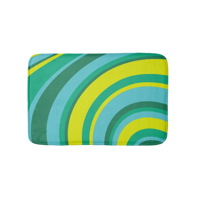 70s Retro Groovy Wave Rainbow Teal Green Yellow Bath Mat (Front)