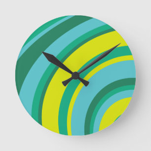 70s Retro Groovy Wave Rainbow Teal Green Yellow Round Clock