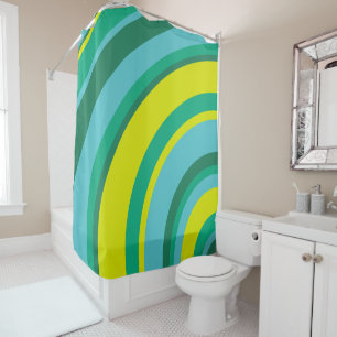 70s Retro Groovy Wave Rainbow Teal Green Yellow Shower Curtain