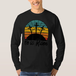 70s Retro He Is Risen Jesus Christian Cross Religi T-Shirt