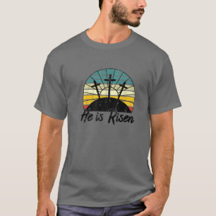 70S Retro He Is Risen Jesus Christian Cross Religi T-Shirt