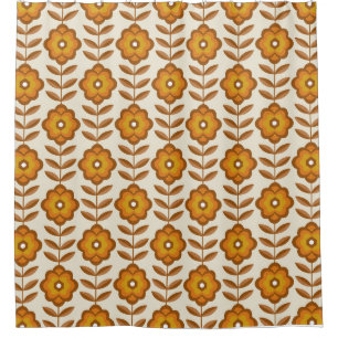 70s Retro Mid-Century Floral Pattern Shower Curtain