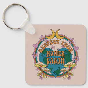 70's Retro Mother Earth Graphic Key Ring