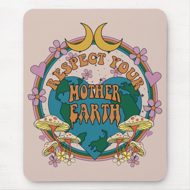 70's Retro Mother Earth Graphic Mouse Pad (Front)