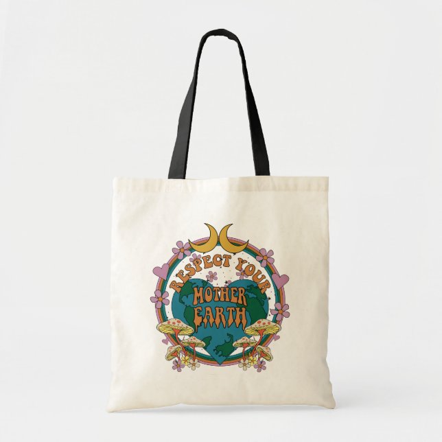 70's Retro Mother Earth Graphic Tote Bag (Front)