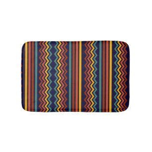 70s Retro Navy & Mustard Boho Chevron Stripes Bath Mat