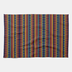 70s Retro Navy & Mustard Boho Chevron Stripes Tea Towel