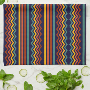 70s Retro Navy & Mustard Boho Chevron Stripes Tea Towel