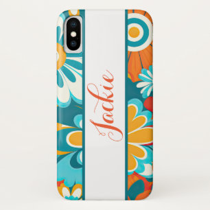 70s Retro Orange and Green Flowers iPhone X Case