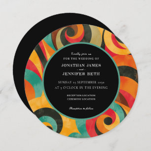 70s Retro Orange Red Teal Wedding Invitation
