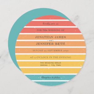 70s Retro Orange Red Teal Wedding Invitation