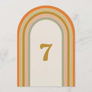 70s Retro Rainbow Groovy Wedding Table Number