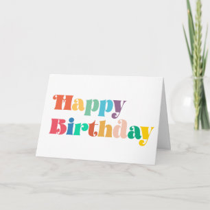 70s Retro script colourful Happy Birthday Card