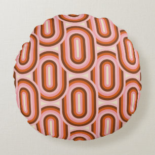70's Retro Seamless Pattern. 60s and 70s Aesthetic Round Cushion