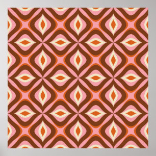 70s Retro Seamless Pattern in Orange, Brown, Pin Poster