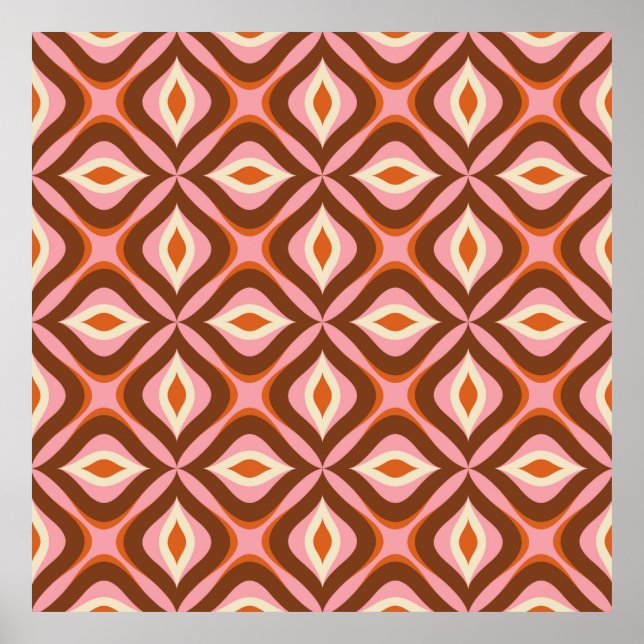 70s Retro Seamless Pattern in Orange,  Brown,  Pin Poster (Front)