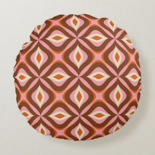 70s Retro Seamless Pattern in Orange,  Brown,  Pin Round Cushion