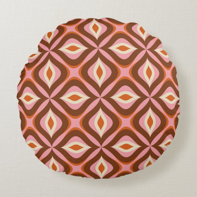 70s Retro Seamless Pattern in Orange,  Brown,  Pin Round Cushion (Front)