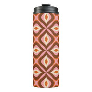70s Retro Seamless Pattern in Orange, Brown, Pin Thermal Tumbler