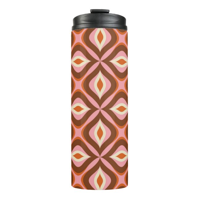 70s Retro Seamless Pattern in Orange,  Brown,  Pin Thermal Tumbler (Front)