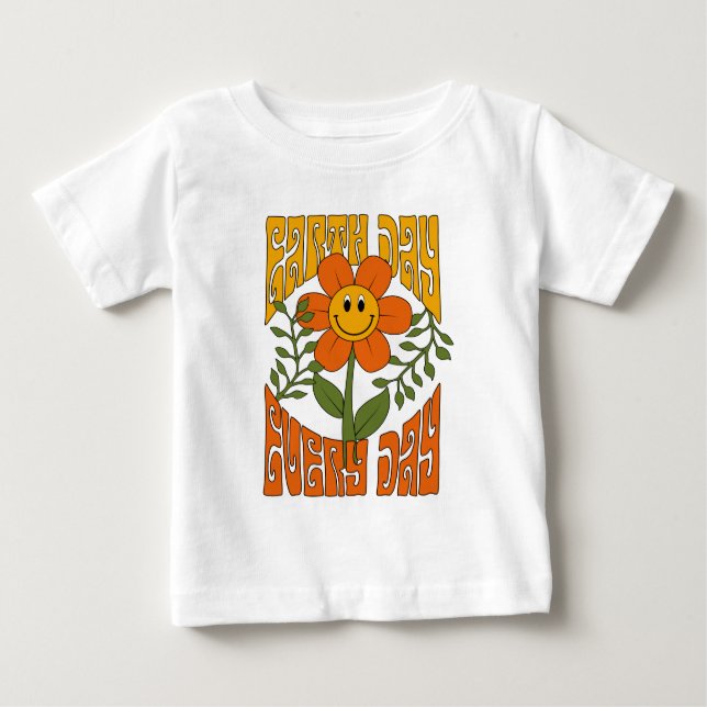 70's Retro Smiling Daisy Flower Baby T-Shirt (Front)