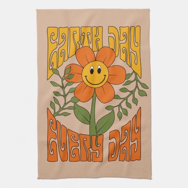 70's Retro Smiling Daisy Flower Tea Towel (Vertical)