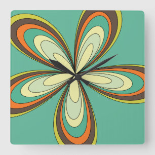 70's retro spring hippie flower power square wall clock