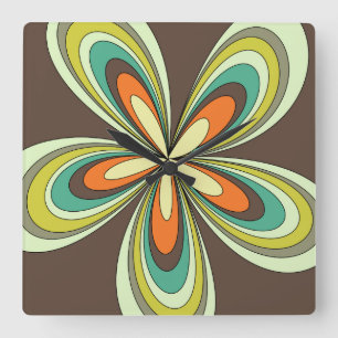 70's retro spring hippie flower power square wall clock