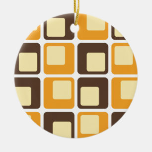 70s Retro Square Shapes Pattern Ceramic Ornament