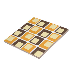 70s Retro Square Shapes Pattern Ceramic Tile