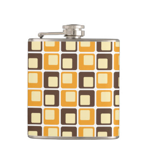 70s Retro Square Shapes Pattern Hip Flask