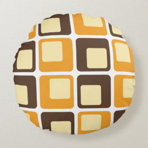 70s Retro Square Shapes Pattern Round Cushion