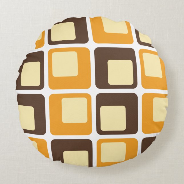 70s Retro Square Shapes Pattern Round Cushion (Front)