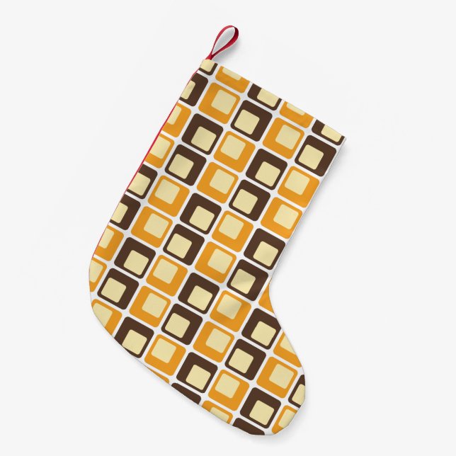 70s Retro Square Shapes Pattern Small Christmas Stocking (Front (Hanging))
