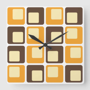 70s Retro Square Shapes Pattern Square Wall Clock