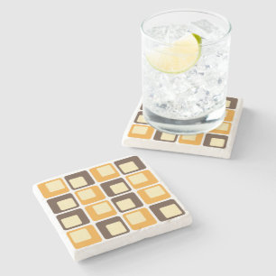70s Retro Square Shapes Pattern Stone Coaster