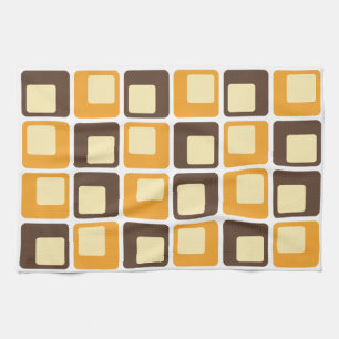 70s Retro Square Shapes Pattern Tea Towel