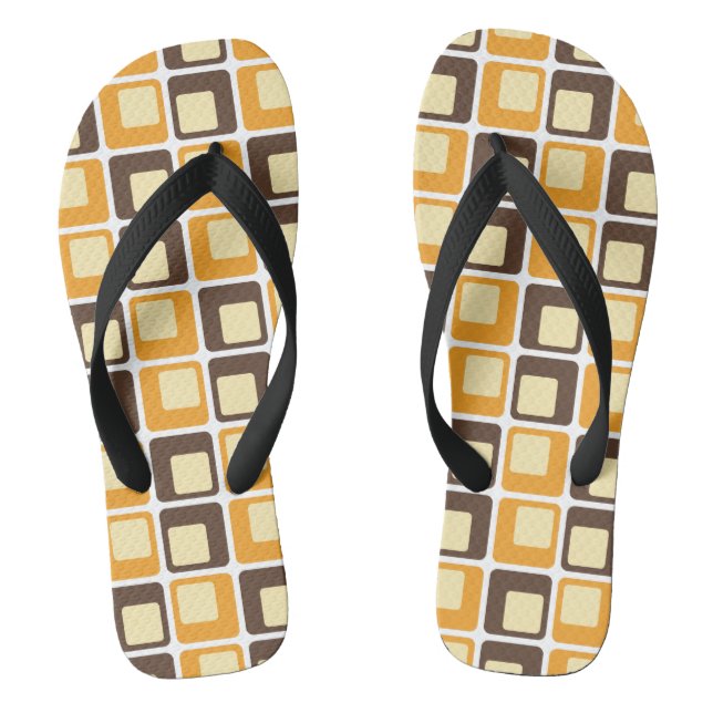 70s Retro Square Shapes Pattern Thongs (Footbed)