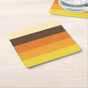 70s Retro Striped Colour Pattern Square Paper Coaster