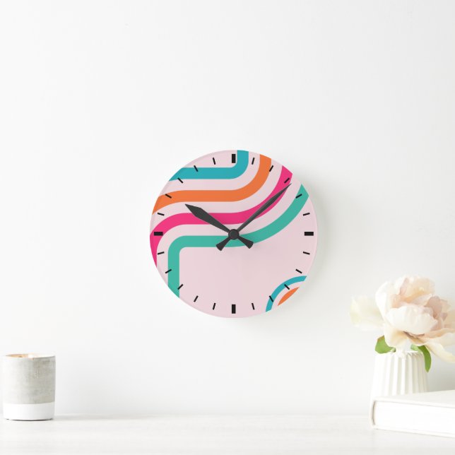 70s Retro Stripes Decor Round Clock (Home)