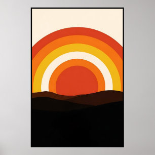 70s Retro Sunset Landscape Poster
