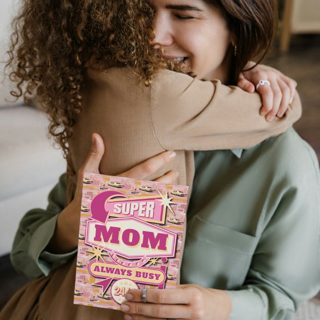 70's Retro Vegas Style Super Mum Always Busy 24/7 Holiday Card (Creator Uploaded)