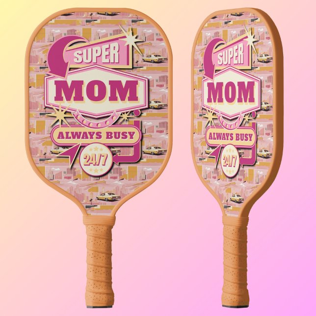 70's Retro Vegas Style Super Mum Always Busy 24/7 Pickleball Paddle (Creator Uploaded)