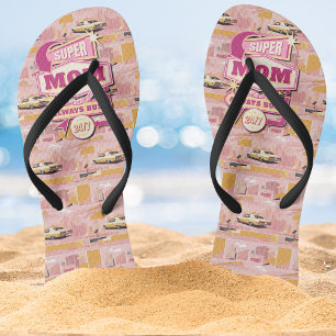 70's Retro Vegas Style Super Mum Always Busy 24/7 Thongs