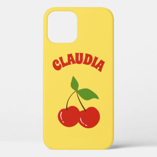 70s Retro Vintage Cherry Graphic Personalised Name iPhone 12 Case