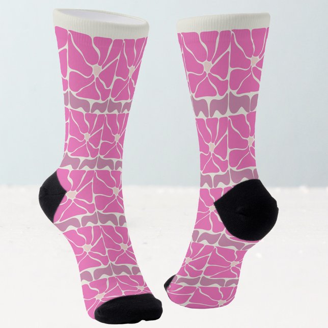 70s Retro Vintage Pink Flower  Socks (Creator Uploaded)