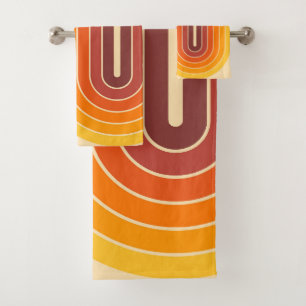 70s Retro Vintage Style Geometric Design Bath Towel Set